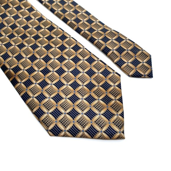 Protocol Mens Necktie Accessory Office Work Casual Dad Gift Polyester Gold Black - Picture 2 of 5